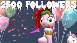 16:9 2014 3d_(artwork) balloon clothing cupcake dessert digital_media_(artwork) drip_effect dripping_text dual_holding duo earth_pony element_drop_shadow equid equine fan_character female femboy feral flag flag_(object) food friendship_is_magic fruit fruitymilk happy hasbro hat headgear headwear holding_cupcake holding_flag holding_food holding_object horn horse inflatable male mammal milestone milestone_celebration my_little_pony mythological_creature mythological_equine mythology number number_drop_shadow party_hat plant pony smile strawberry sweetie_belle_(mlp) text_drop_shadow unicorn widescreen