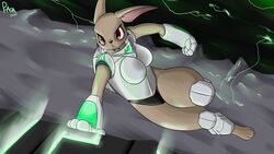 16:9 action_pose anthro armor biped female hare hi_res jumping lagomorph leporid mammal night parkour plaga pose red_eyes solo vaulting