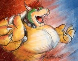  absurd_res big_pecs bodily_fluids bowser collar hair hi_res horn huge_pecs illumination_entertainment koopa male mario_bros muscular nails nintendo pecs red_hair red_sclera saliva saliva_string scales scalie sharp_nails solo spiked_collar spikes the_super_mario_bros_movie thirstydraws yellow_body yellow_scales 