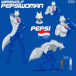  1:1 behind_another coca-cola drinking_soda female group hi_res imminent_death larger_female looking_at_viewer pepsi pepsiman_(character) pepsiwoman_(character) ruok_9311 size_difference trio werewolf_pepsiwoman 