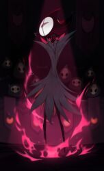  2024 anthro anthro_focus arena arthropod biped black_body black_clothing blurred_background clothed clothed_anthro clothed_male clothing crowd digital_drawing_(artwork) digital_media_(artwork) empty_eyes fire full-length_portrait grimm_(hollow_knight) group hi_res hollow_knight_(franchise) kauryazxc looking_away male male_anthro male_focus moon_symbol mouthless narrowed_eyes portrait rear_view red_eyes red_lighting signature skinny_anthro skinny_male solo_focus spotlight standing team_cherry white_mask 