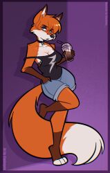  2026 absurd_res anthro arm_tuft barefoot beverage bottomwear breasts canid canine choker clothed clothing collarbone denim denim_bottomwear denim_clothing denim_shorts dipstick_ears dipstick_tail ear_markings elbow_tuft eyebrows eyelashes feet female fox fur glistening gloves_(marking) hair hand_in_pocket hi_res jewelry leaning_on_wall leg_markings mammal markings mole_under_mouth multicolored_ears necklace off_shoulder open_mouth orange_body orange_fur orange_hair pockets psicoyote purple_eyes shorts shoulder_tuft socks_(marking) solo tail tail_markings tuft white_body white_fur 