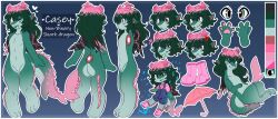  ambiguous_gender anthro aquatic blep blush booties broken_horn chains clothing cross-popping_vein dialogue dragon english_text feathers feral_form fish green_body green_hair hair halo heart_symbol hearts_around_head heterochromia hi_res horn hybrid markings model_sheet mythological_creature mythological_scalie mythology nonbinary_(lore) one_eye_closed overalls pink_hair pouting scalie shark shirt shorki_(casey) shortalls siobun slightly_chubby solo spikes spikes_(anatomy) spots t-shirt text tongue tongue_out topwear umbrella wings wink 