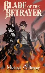  absurd_res anthro black_hair blue_eyes bottomwear brown_hair city clothing cover duo ears_up eye_patch eyebrows eyewear female fire fur gorgonwriting hair hi_res human looking_at_viewer male mammal outside ruins scar skirt smoke text white_body white_fur 