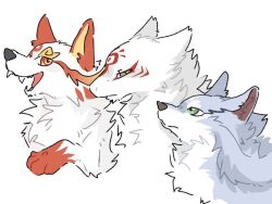  ambiguous_gender blue_body blue_fur campfire_cooking_in_another_world_with_my_absurd_skill canid canine canis fel_(campfire_cooking) fur green_eyes group kusunoki's_garden_of_gods madara_(natsume_yuujinchou) mammal natsume's_book_of_friends orange_eyes red_body red_fur source_request toony trio unknown_artist white_body white_fur wolf yamagami_(kusunoki's_garden_of_gods) yellow_eyes 