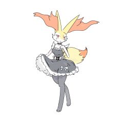  2026 anthro arm_tuft black_body black_fur blush blush_lines bow_(feature) braixen breasts cheek_tuft clothing countershade_face countershading digital_drawing_(artwork) digital_media_(artwork) dipstick_tail dress facial_tuft female female_anthro frilly frilly_clothing frilly_dress full-length_portrait fur generation_6_pokemon hi_res kickhopper123 looking_at_viewer markings medium_breasts multicolored_body multicolored_fur nintendo orange_body orange_fur pokemon pokemon_(species) portrait red_eyes shoulder_tuft simple_background slim_anthro slim_female small_waist smile solo tail tail_markings tuft white_body white_fur yellow_body yellow_fur 