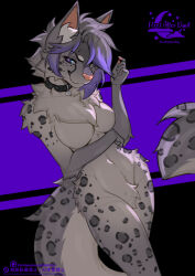  2026 anthro biped breasts clwas collar digital_drawing_(artwork) digital_media_(artwork) felid feline female fingers fleet-foot front_view fur hair hi_res looking_at_viewer lynx mammal navel nude nude_anthro nude_female simple_background smile solo spots standing tail 