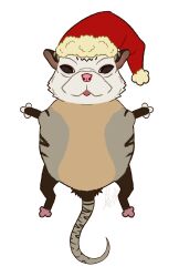  2025 alpha_channel american_opossum anthro black_eyes brown_body brown_countershading brown_fur christmas christmas_clothing christmas_headwear clothing countershading domestic_cat felid feline felis fur fur_markings gatiguella_(gunner_24) hat headgear headwear hi_res holidays hybrid lilyanemb looking_at_viewer mammal markings marsupial multicolored_body multicolored_fur nude open_mouth santa_hat signature simple_background solo striped_markings striped_tail stripes tail tail_markings transparent_background virginia_opossum white_body white_fur 