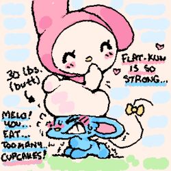  1:1 2026 accessory ambiguous/ambiguous ambiguous_anthro ambiguous_gender animated anthro archived_source ass black_text blue_body blue_ears blush bodily_fluids chibi closed_eyes clothed clothing dialogue digital_drawing_(artwork) digital_media_(artwork) directional_arrow duo ellipsis english_text exclamation_point featureless_butt featureless_feet featureless_hands feet female_(lore) flat_(sanrio) furgonomics handwritten_text heart_symbol hood lagomorph leporid ligma_(artist) male_(lore) mammal mostly_nude mostly_nude_ambiguous mostly_nude_anthro mouse murid murine my_melody nude nude_ambiguous nude_anthro onegai_my_melody open_mouth pink_blush pink_hood pink_inner_ear rabbit ribbons rodent sanrio short_tail sitting sitting_on_another sitting_on_head squigglevision struggling sweat sweatdrop tail tail_accessory tail_ribbon teeth text white_body wigglypaint_(artwork) yellow_nose 