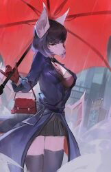  2026 5_fingers absurd_res alternate_species anthro bangs bat big_ears black_bottomwear black_clothing bottomwear breasts choker city clothed clothed_anthro clothed_female clothing colored deadlock_(game) detailed detailed_background digital_drawing_(artwork) digital_media_(artwork) eyebrows eyelashes fangs female female_anthro fingers fully_clothed fully_clothed_anthro fully_clothed_female furrification gloves hair handbag handwear hi_res holding_object holding_umbrella inner_ear_fluff jewelry leaf-nosed_bat legwear lips lipstick looking_at_viewer makeup mammal medium_breasts membrane_(anatomy) membranous_wings microbat mina_(deadlock) necklace portrait purple_clothing purple_topwear raining red_eyes shaded short_hair skirt snout standing surge09 teeth thigh_highs three-quarter_portrait topwear tuft umbrella valve vampire_bat wings yangochiropteran 