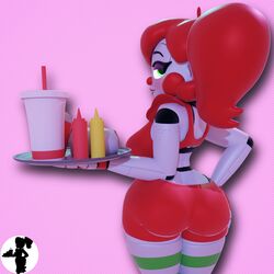  3d anthro ass baby_(fnafsl) big_butt butt circus_baby circus_baby_(fnaf) clothed clothing clown fat_ass five_nights_at_freddy&#039;s food looking_at_viewer looking_back robot sister_location so87baby summer_of_87_baby 