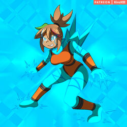  blue_eyes bodysuit brown_hair dark-skinned_female electricity kiroxiii oc pokemon possession rika_dimensional_ninja rotom transformation unusual_pupils watermark 