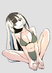  absurdres bikini black_hair breasts female grey_background highres hololive hololive_dev_is juufuutei_raden long_hair looking_at_viewer multicolored_hair smile solo swimsuit virtual_youtuber xoo_(x) 