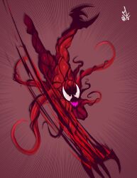  absurd_res alien alien_humanoid carnage_(marvel) clawing claws dustyjcircus empty_eyes hi_res humanoid male marvel monster not_furry open_mouth red_body solo symbiote tendrils white_eyes 