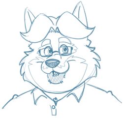  2020 anthro biped blue_and_white bravo bust_portrait canid canine clothing disney eyewear fox gideon_grey glasses male mammal monochrome overweight overweight_male portrait red_fox shirt simple_background solo topwear true_fox white_background zootopia 