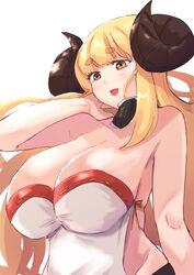  anila_(granblue) animal_humanoid big_breasts blonde_hair bovid bovid_humanoid breasts caprine caprine_humanoid cleavage clothed clothing cygames draph female granblue_fantasy hair hi_res humanoid kai_kageo mammal mammal_humanoid open_mouth simple_background solo white_background 