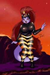  2:3 anthro big_breasts breasts clothing cosplay domestic_cat earthworm_jim_(series) felid feline felis female fur hair hi_res latex latex_clothing latex_skinsuit mammal peterandwhitney princess_what&#039;s-her-name purple_body purple_fur red_hair rubber_clothing skinsuit slightly_chubby solo tight_clothing whitney_(pnc) wide_hips 