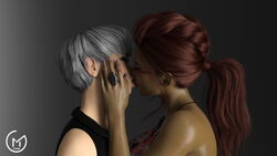  2girls 3d apex_legends asian breasts closed_eyes clothed dark-skinned_female female female_only french_kiss glistening gm_studios hand_on_another&#039;s_face interracial kissing latina loba loba_(apex_legends) loba_andrade nail_polish ponytail red_hair ring shiny_skin short_hair tied_hair valkyrie_(apex_legends) video_games white_hair yuri 