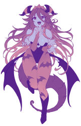  animal_print bare_shoulders bat_print bat_wings breasts cosplay darkstalkers dragalia_lost dragon_girl dragon_horns dragon_tail ekra female full_body hair_between_eyes highres horns large_breasts leotard long_bangs long_hair looking_at_viewer low_wings morrigan_aensland morrigan_aensland_(cosplay) mym_(dragalia_lost) open_mouth pantyhose solo tail teeth very_long_hair white_background wings 