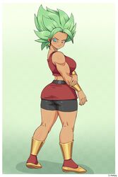  1girls boots dragon_ball dragon_ball_super female female_only fully_clothed green_hair kale kale_(berserker) muscular_female simmsy solo super_saiyan_2 