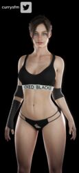  1girls 3d blacked blacked_clothing capcom claire_redfield currysfm female female_only pale-skinned_female resident_evil resident_evil_2 resident_evil_2_remake solo solo_female solo_focus sports_bra sportswear 