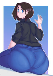  1girls 5_fingers ass big_ass big_butt blue_eyes butt clothed clothes clothing dumptruck_ass ear_piercing earrings eyebrows eyelashes fat_ass female female_only fully_clothed hips huge_ass huge_butt kittenboogers large_ass large_butt looking_at_viewer looking_back looking_back_at_viewer mole mole_under_eye samsung samsung_sam short_hair sitting smile smiling smiling_at_viewer solo solo_female thick thick_ass thick_thighs thighs voluptuous wide_hips 