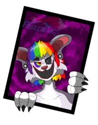  absurd_res alpha_channel artfight2022 black_claws black_teeth border claws ear_piercing frozenfangs fur gauged_ear grey_body grey_fur hair hi_res lgbt_pride multicolored_eyes multicolored_hair outside_border piercing plug_(jewelry) pride_color_eyes pride_color_hair pride_colors rabies_(jimmy) rainbow_hair rainbow_pride_colors sharp_teeth six-stripe_rainbow_pride_colors smile teeth white_body white_fur 