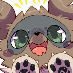  1:1 ambiguous_gender black_nose brown_body brown_fur claws excited feral fur generation_3_pokemon green_eyes happy icon kappanuki looking_at_viewer nintendo open_mouth pawpads paws pokemon pokemon_(species) simple_coloring sivera_(zigzagoon) solo tongue zigzagoon 