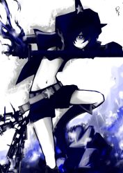  absurdres bikini black_rock_shooter black_rock_shooter_(character) blue_eyes blue_hair commentary_request female highres midriff navel oshin0_(zheng) shorts solo swimsuit sword weapon 