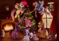  2011 alligator alligatorid angel_(mlp) applejack_(mlp) avian better_version_at_source bird bow_(disambiguation) canid canine canis christmas crocodilian cutie_mark domestic_cat domestic_dog dragon equid equine felid feline felis female feral fireplace fluttershy_(mlp) friendship_is_magic gift hasbro holidays horn horse lagomorph leporid magpie_(artist) male mammal my_little_pony mythological_creature mythological_equine mythological_scalie mythology opalescence_(mlp) ornament owl owlowiscious_(mlp) pegasus pinkie_pie_(mlp) pony rabbit rainbow_dash_(mlp) rarity_(mlp) reptile scalie spike_(mlp) tank_(mlp) turtle twilight_sparkle_(mlp) unicorn wings winona_(mlp) 