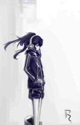  absurdres black_rock_shooter black_rock_shooter_(character) blue_eyes blue_hair commentary_request female headphones highres hood hoodie long_hair oshin0_(zheng) shorts solo twintails 