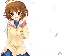  brown_eyes brown_hair clannad commentary_request female furukawa_nagisa hikarizaka_private_high_school_uniform natsu_(norari_kurari) school_uniform short_hair solo 