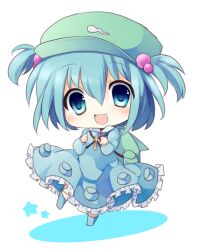  backpack bad_id bad_pixiv_id bag blue_eyes blue_hair blush chibi commentary_request female hair_bobbles hair_ornament kawashiro_nitori key open_mouth short_hair solo star_(symbol) touhou two_side_up yukimiya_(parupunta) 