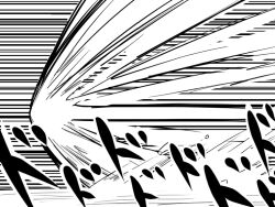  energy_beam gogiga_gagagigo greyscale mahou_shoujo_madoka_magica monochrome no_humans speed_lines translation_request 