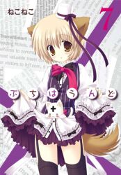  animal_ears blonde_hair blush brown_eyes dog_ears feline female hat lolita_fashion nekoneko petit_hound ribbon solo tail tieru 