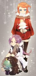  2girls bad_id bad_pixiv_id blue_eyes christmas_tree hasuike_an inazuma_eleven inazuma_eleven_(series) long_hair multiple_girls nana0813 orange_hair pantyhose photoshop_(medium) purple_eyes purple_hair short_hair thighhighs touchi_ai 