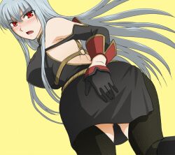  ass blush breasts female grey_hair kenji_t1710 large_breasts long_hair red_eyes selvaria_bles senjou_no_valkyria senjou_no_valkyria_1 solo taguchi_kenji 