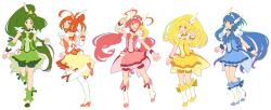  5girls aoki_reika bad_id bad_pixiv_id blue_skirt boots bow candy_(smile_precure!) choker color_coordination cure_beauty cure_happy cure_march cure_peace cure_sunny full_body green_choker green_shorts green_skirt group_picture hair_flaps highres hino_akane_(smile_precure!) hoshizora_miyuki isshoku_(shiki) knee_boots magical_girl midorikawa_nao multiple_girls orange_choker orange_skirt pink_bow pink_choker pink_shorts pink_skirt precure shorts shorts_under_skirt skirt smile_precure white_background wide_ponytail yayoi_kise yellow_bow yellow_choker yellow_shorts yellow_skirt 