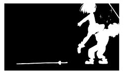  1boy bad_id bad_pixiv_id black_background female greyscale kneeing lowres minamino_souta monochrome moudoku_(decopon3rd) precure shirabe_ako short_hair silhouette stilts suite_precure 