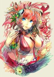  athena_(lord_of_vermilion) bad_id bad_pixiv_id bird blue_eyes breasts cleavage drill_hair female flower fumo hair_flower hair_ornament large_breasts long_hair looking_at_viewer lord_of_vermilion open_mouth pink_hair solo upper_body 