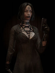  1girls 3d black_hair blood capcom cassandra_(resident_evil) collar emberstock female female_only fully_clothed goth looking_at_viewer phone resident_evil resident_evil_8:_village short_hair solo 