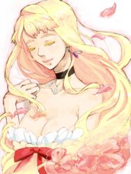  bad_id bad_pixiv_id breasts cleavage closed_eyes colored_eyelashes eyelashes female kurage large_breasts long_hair macross macross_frontier petals sheryl_nome solo 