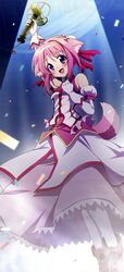  :d absurdres animal_ears blush dog_days dog_ears dog_girl dog_tail female gloves highres ikawa_waki imageboard_desourced microphone millhiore_f._biscotti non-web_source nyantype official_art open_mouth pink_hair pink_tail purple_eyes short_hair smile solo stick_poster tail 