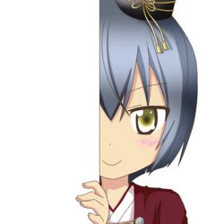  &gt;:) commentary_request female green_eyes grey_hair hat japanese_clothes looking_at_viewer miki_(oshiro_project) nagineko oshiro_project:re peeking_out short_hair smile solo tate_eboshi transparent_background v-shaped_eyebrows 