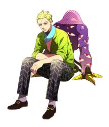  1boy alternate_costume blonde_hair commentary_request green_jacket hanaichi_(hana13) highres jacket jojo_no_kimyou_na_bouken prosciutto stand_(jojo) the_grateful_dead_(stand) 