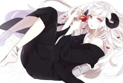  animal_ears flowers horns long_hair original recotasan rose sheepgirl white_hair 