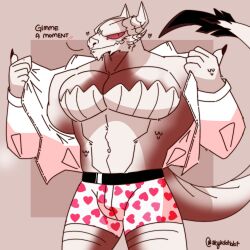 1:1 2024 2_horns 5_fingers anthro artist_name big_muscles big_pecs biped black_claws black_tail_tuft claws closed_smile clothed clothed_anthro clothed_male clothing countershade_neck countershade_scales countershade_tail countershade_torso countershading dialogue digital_drawing_(artwork) digital_media_(artwork) dragon english_text european_mythology finger_claws fingers flesh_fang front_view head_horn heart_clothing heart_symbol heart_underwear hi_res holding_clothing holding_jacket holding_object holding_topwear horn huge_pecs jacket looking_at_viewer lorens_(lorens_jay) male mouth_closed muscular muscular_anthro muscular_male mythological_creature mythological_scalie mythology navel non-mammal_navel pecs pink_background pink_clothing pink_underwear portrait pupils red_body red_countershading red_sclera reverse_countershading scales scalie simple_background skykdotidot slit_pupils smile smiling_at_viewer snout solo tail tail_tuft talking_to_viewer text three-quarter_portrait topwear tuft underwear western_dragon white_body white_clothing white_jacket white_scales white_topwear white_underwear wingless_dragon 