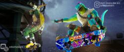  16:9 3d_(artwork) anthro box_turtle bufflovestheart chameleon clothed clothing digital_media_(artwork) duo epic_games feral fortnite fortnite:_battle_royale green_body green_scales green_tail hi_res humanoid lizard lizzik_(fortnite) looking_at_viewer male male/male mammal mask michelangelo_(tmnt) night open_mouth orange_eyes outside pupils reptile rooftop scales scalie skateboard skateboarding slit_pupils smile tail teenage_mutant_ninja_turtles tongue tongue_out toothless_mouth turtle unreal_engine_(artwork) vehicle watermark white_eyes widescreen 