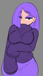  1girls arm_under_breasts artist_name artist_request ather-os atheros blue_hair blush blushing_at_viewer breasts clothed duolingo emo emo_girl female female_only hair_in_face human human_only lily_(duolingo) purple_hair purple_sweater request sfw shy solo sweater 