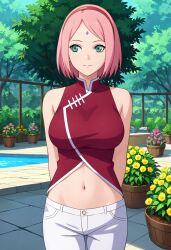  1girls ai_generated bob_cut boruto:_naruto_next_generations civitai female female_only forehead_mark green_eyes human large_breasts naruto naruto_(series) pink_hair sakura_haruno solo 